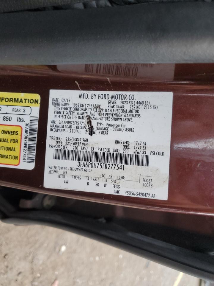 2015 Ford Fusion Se VIN: 3FA6P0H75FR277541 Lot: 85653775