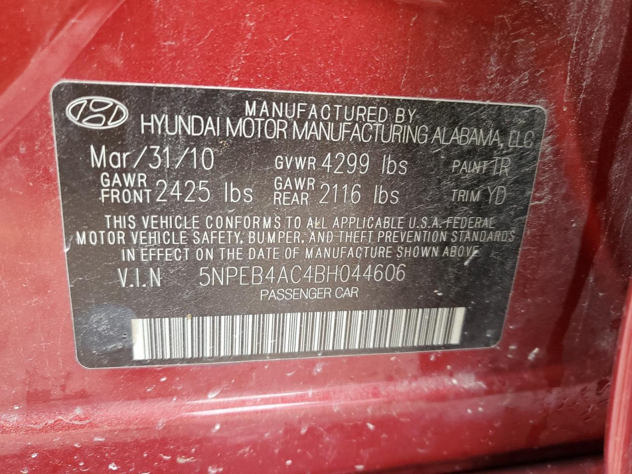 2011 Hyundai Sonata Gls VIN: 5NPEB4AC4BH044606 Lot: 82450765