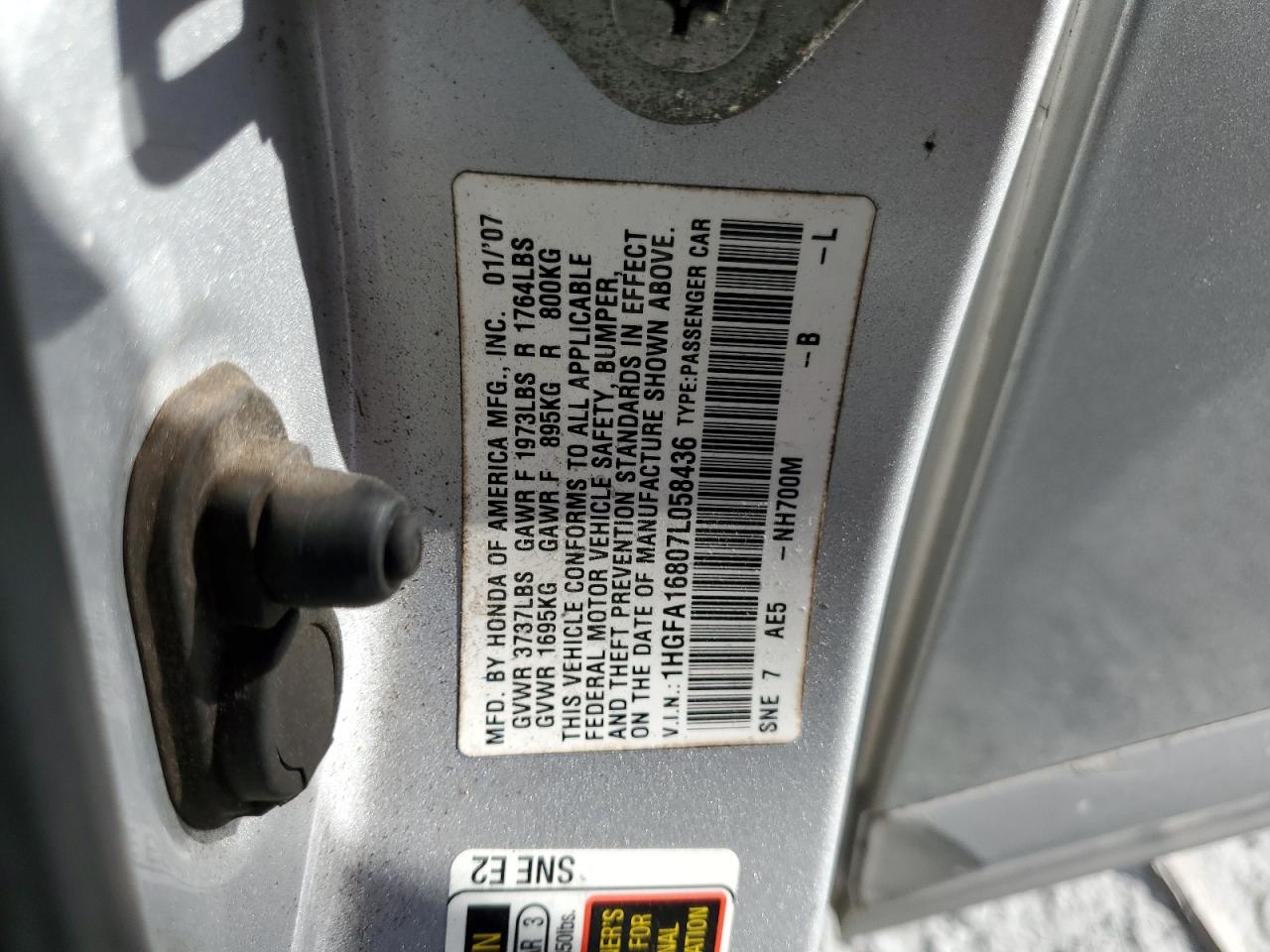 2007 Honda Civic Ex VIN: 1HGFA16807L058436 Lot: 86650775