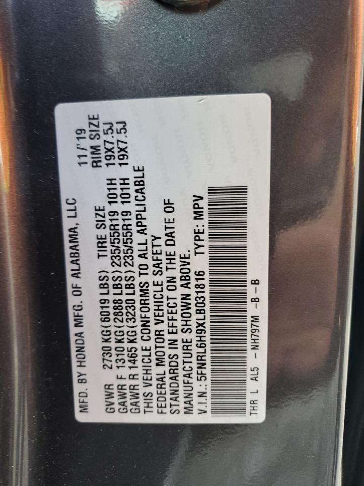 2020 Honda Odyssey Elite VIN: 5FNRL6H9XLB031816 Lot: 85384185