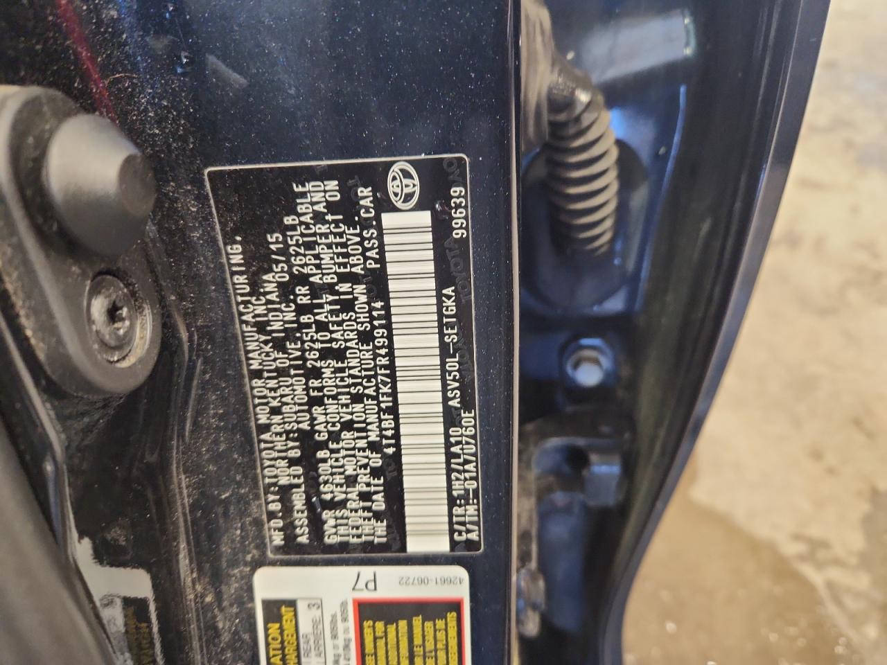 2015 Toyota Camry Le VIN: 4T4BF1FK7FR499114 Lot: 85564535