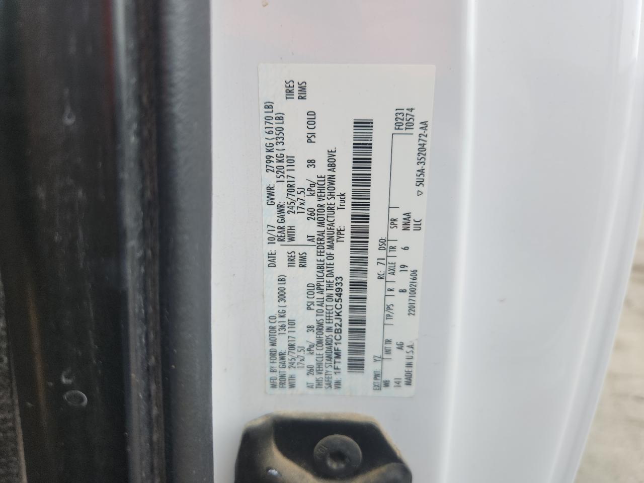 2018 Ford F150 VIN: 1FTMF1CB2JKC54933 Lot: 86312895