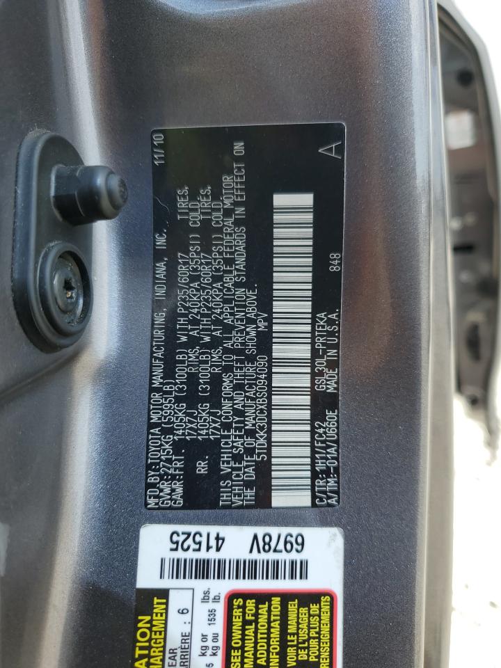 2011 Toyota Sienna Le VIN: 5TDKK3DCXBS094090 Lot: 84784535