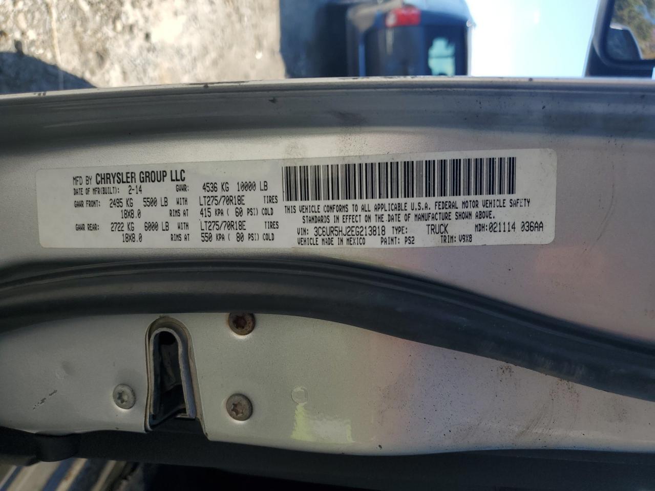 2014 Ram 2500 St VIN: 3C6UR5HJ2EG213818 Lot: 90006275