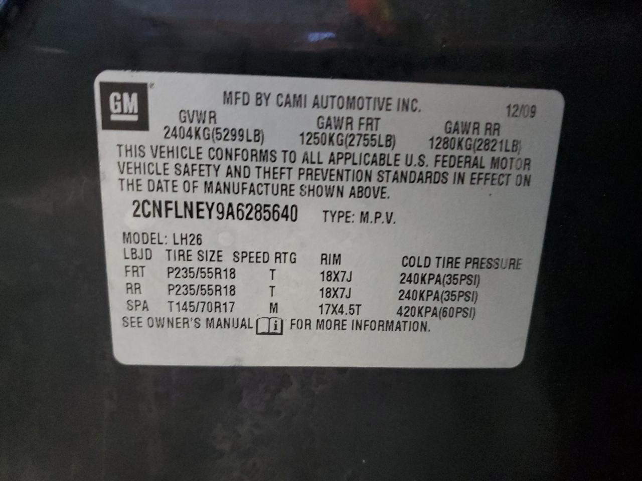 2010 Chevrolet Equinox Lt VIN: 2CNFLNEY9A6285640 Lot: 82267855