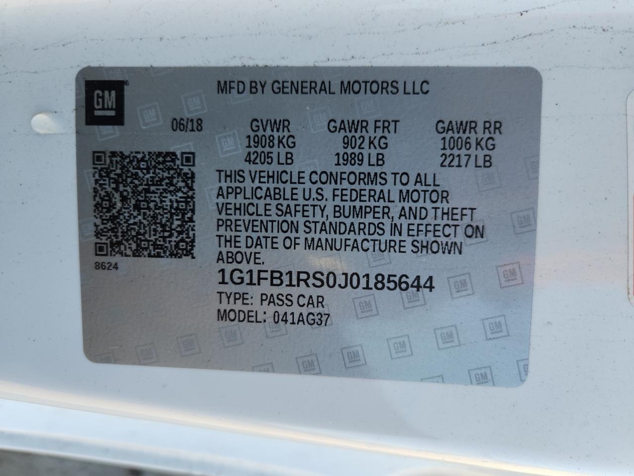 2018 Chevrolet Camaro Lt VIN: 1G1FB1RS0J0185644 Lot: 82480445