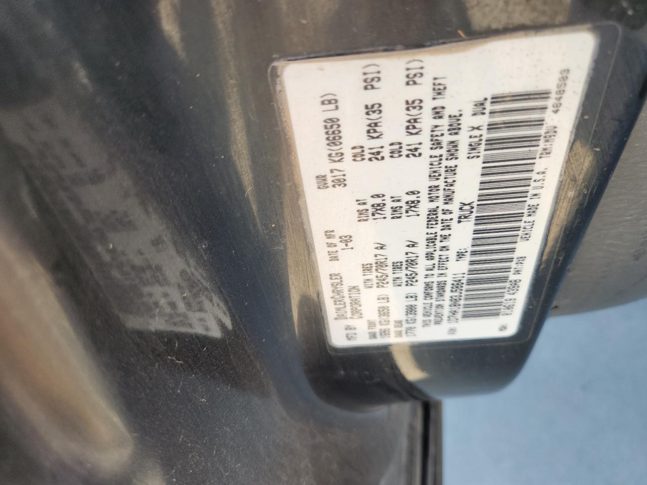 2003 Dodge Ram 1500 St VIN: 1D7HA18N83J586411 Lot: 86676195