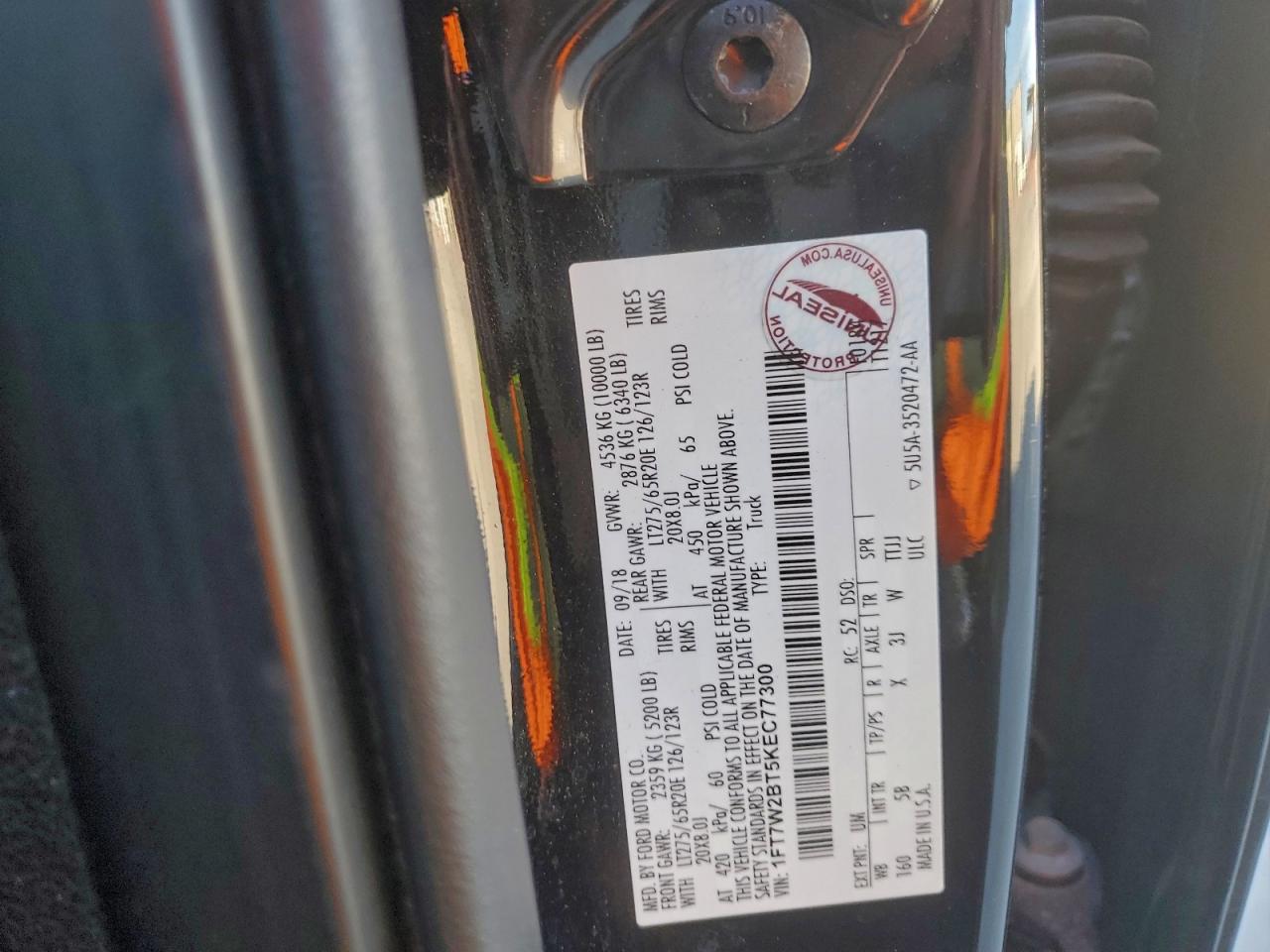 2019 Ford F250 Super Duty VIN: 1FT7W2BT5KEC77300 Lot: 87454855