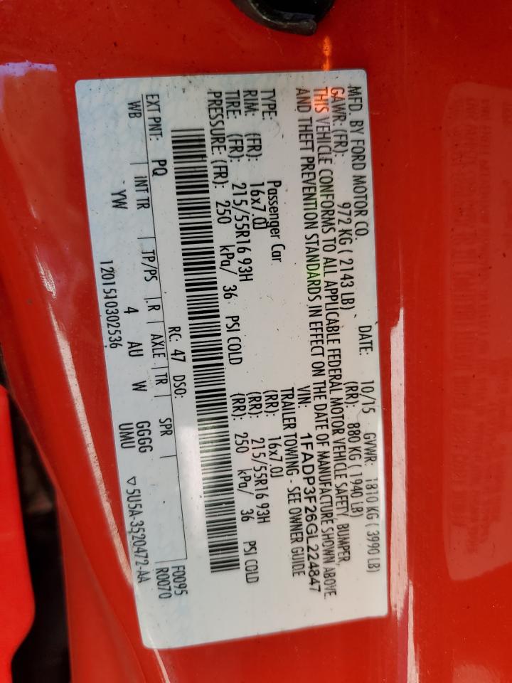 2016 Ford Focus Se VIN: 1FADP3F26GL224847 Lot: 85813135