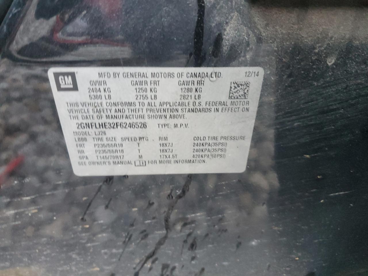 2015 Chevrolet Equinox Ltz VIN: 2GNFLHE32F6246526 Lot: 89466735