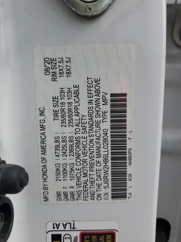 2020 Honda Cr-V Exl VIN: 5J6RW2H86LL028040 Lot: 85001815