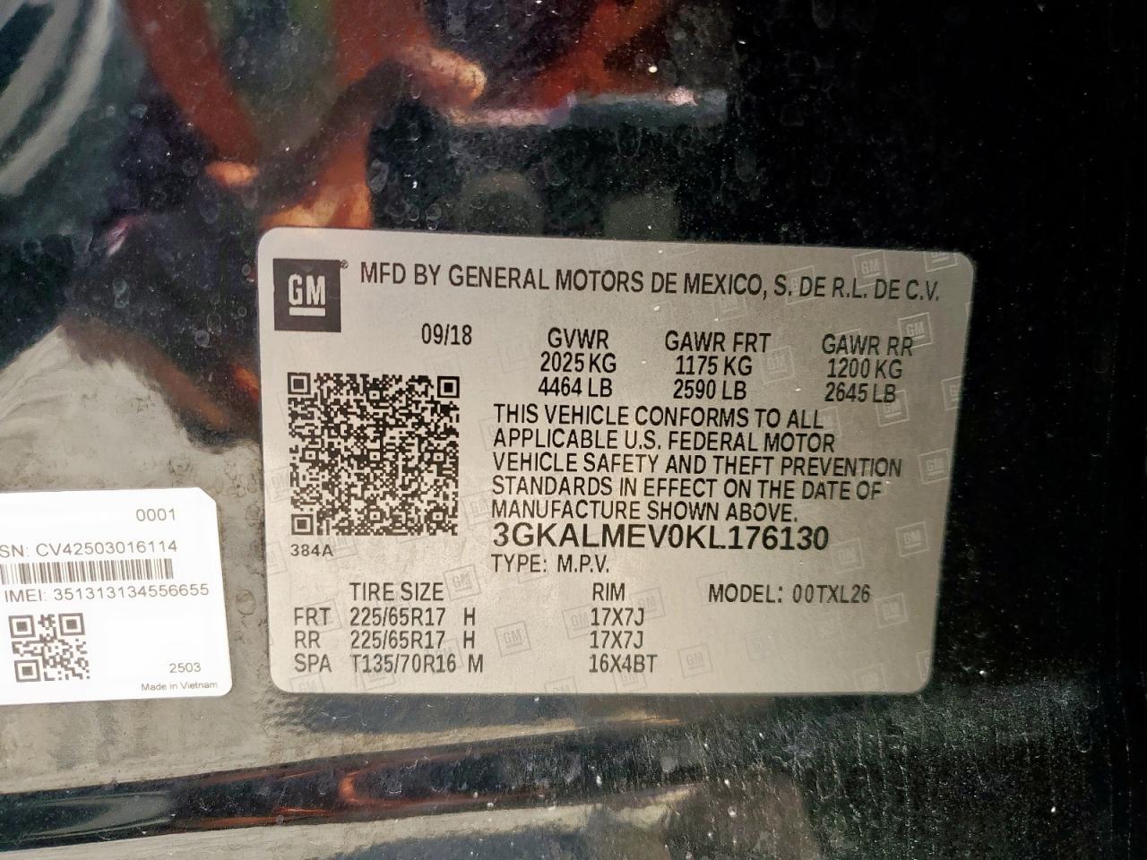 2019 GMC Terrain Sle VIN: 3GKALMEV0KL176130 Lot: 85003395