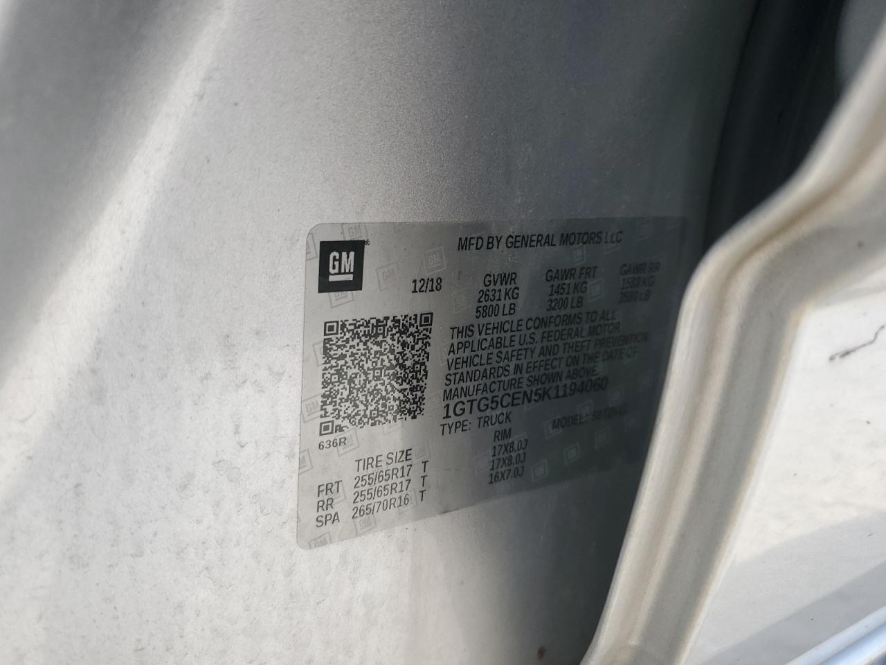 2019 GMC Canyon Sle VIN: 1GTG5CEN5K1194060 Lot: 82348655