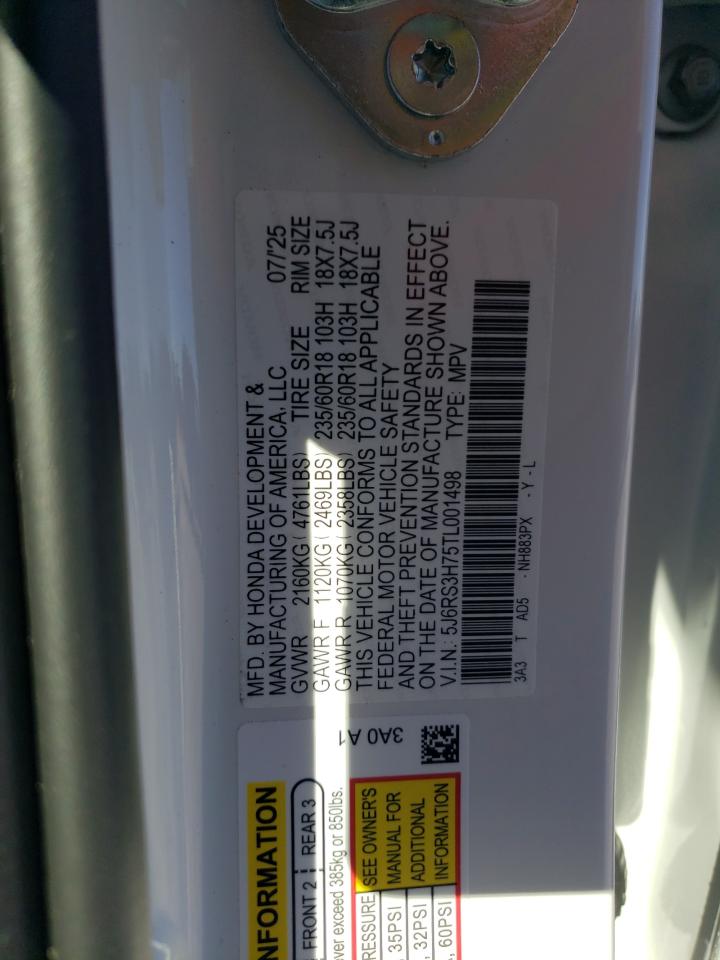 2026 Honda Cr-V Exl VIN: 5J6RS3H75TL001498 Lot: 86551595