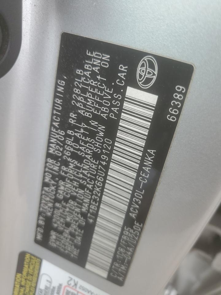 2006 Toyota Camry Le VIN: 4T1BE32K66U749120 Lot: 86555065