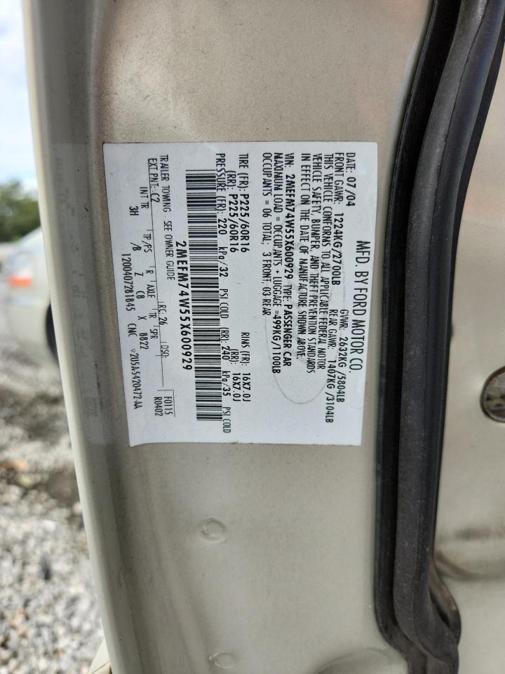 2005 Mercury Grand Marquis Gs VIN: 2MEFM74W55X600929 Lot: 67350755