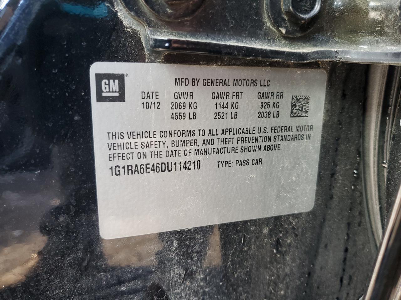 2013 Chevrolet Volt VIN: 1G1RA6E46DU114210 Lot: 85763995
