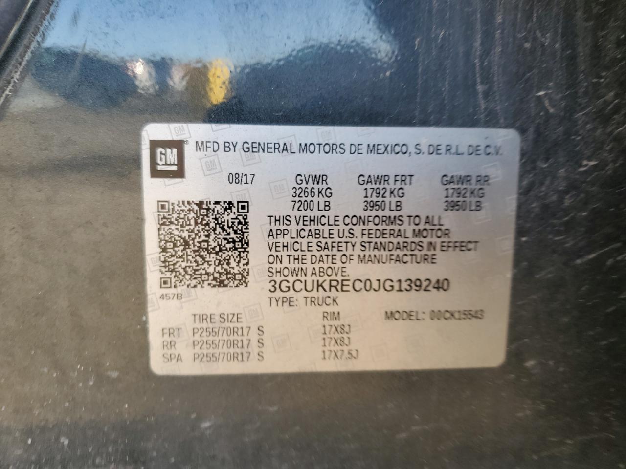 2018 Chevrolet Silverado K1500 Lt VIN: 3GCUKREC0JG139240 Lot: 89636615