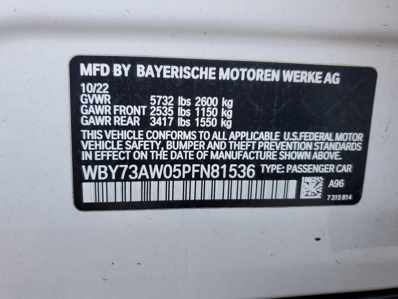 2023 BMW I4 Edrive 40 VIN: WBY73AW05PFN81536 Lot: 90058295