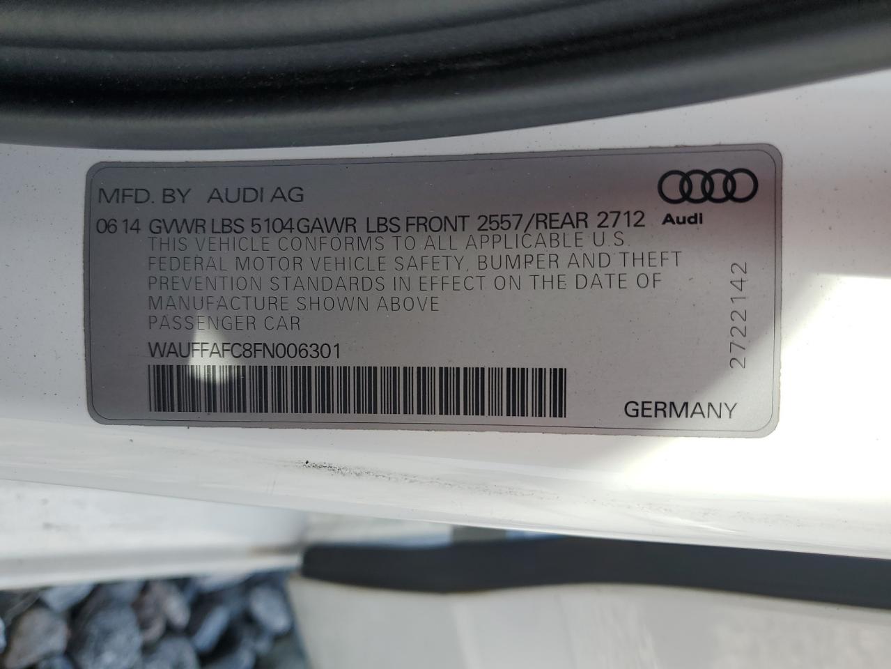 2015 Audi A6 Premium VIN: WAUFFAFC8FN006301 Lot: 85165415