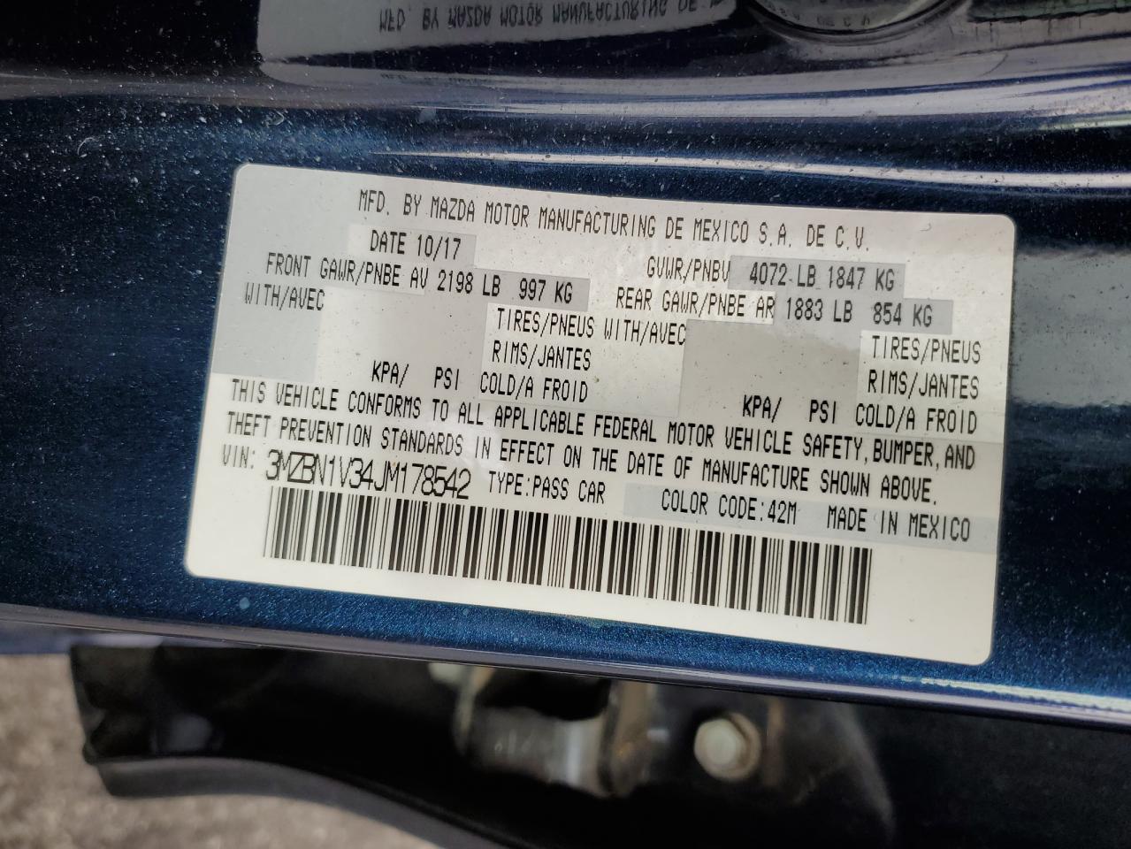 2018 Mazda 3 Touring VIN: 3MZBN1V34JM178542 Lot: 84618925