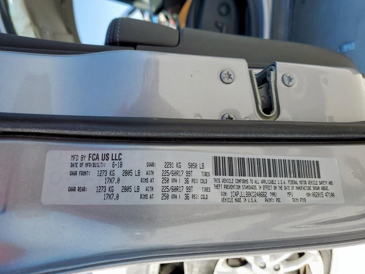 2019 Jeep Cherokee Latitude Plus VIN: 1C4PJLLB8KD240662 Lot: 86252415