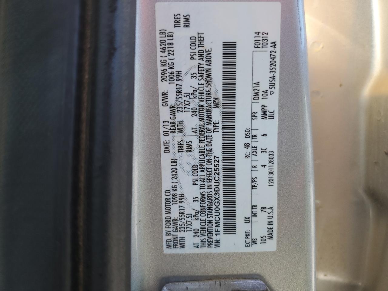 2013 Ford Escape Se VIN: 1FMCU0GX3DUC25527 Lot: 82413155