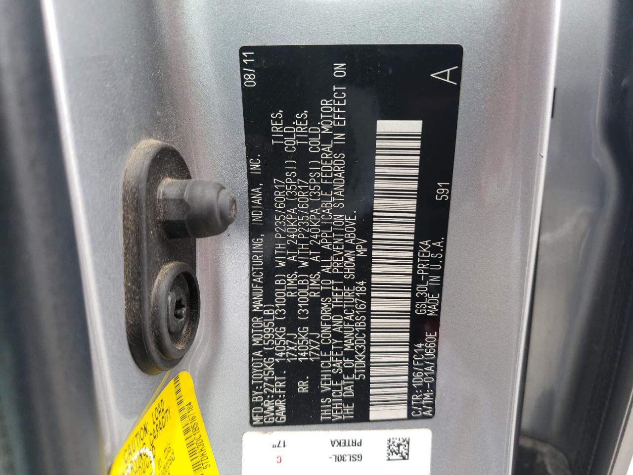 2011 Toyota Sienna Le VIN: 5TDKK3DC1BS167184 Lot: 86288455