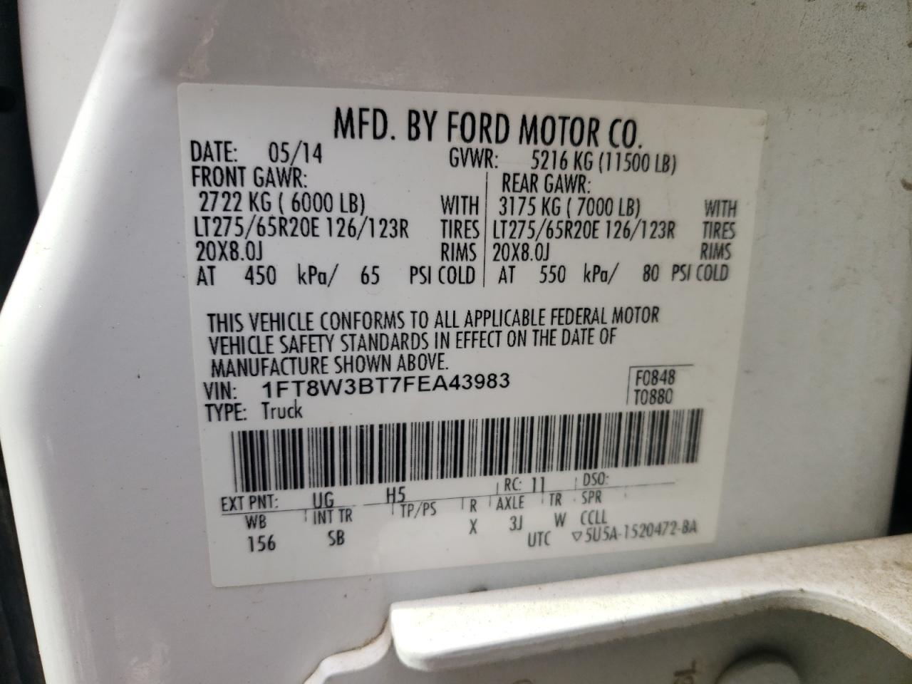 2015 Ford F350 Super Duty VIN: 1FT8W3BT7FEA43983 Lot: 80848765