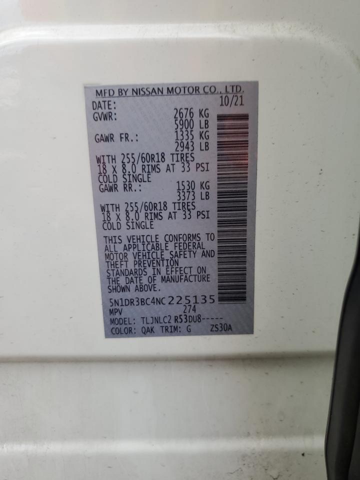 2022 Nissan Pathfinder Sv VIN: 5N1DR3BC4NC225135 Lot: 82300385