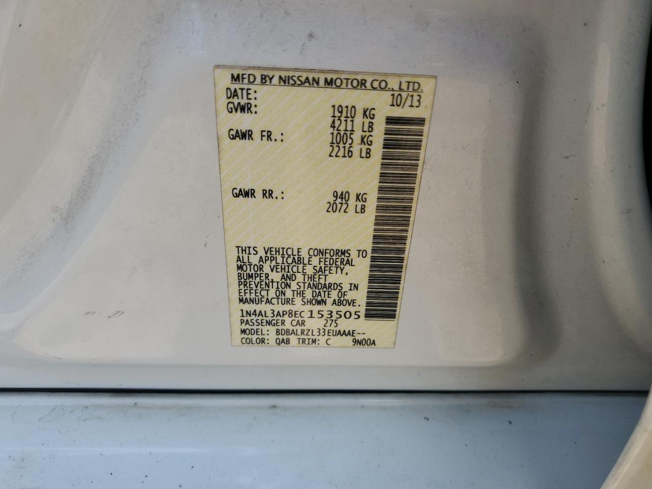 2014 Nissan Altima 2.5 VIN: 1N4AL3AP8EC153505 Lot: 86123155