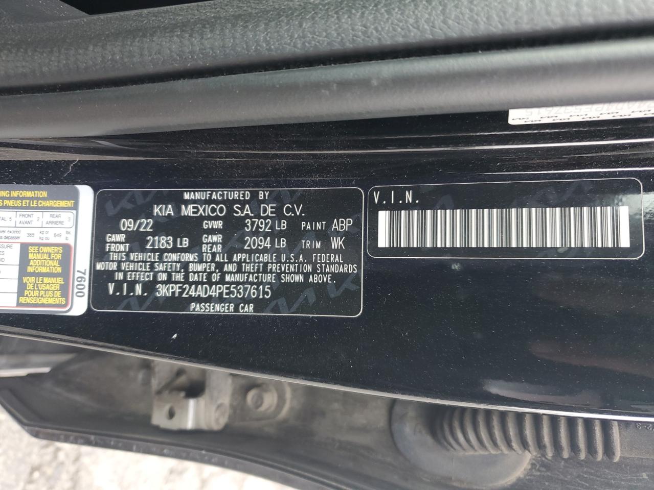 2023 Kia Forte Lx VIN: 3KPF24AD4PE537615 Lot: 85941405