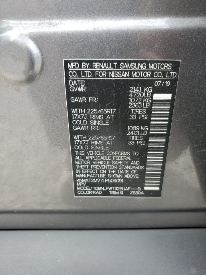 2020 Nissan Rogue S VIN: KNMAT2MV7LP509091 Lot: 82285805