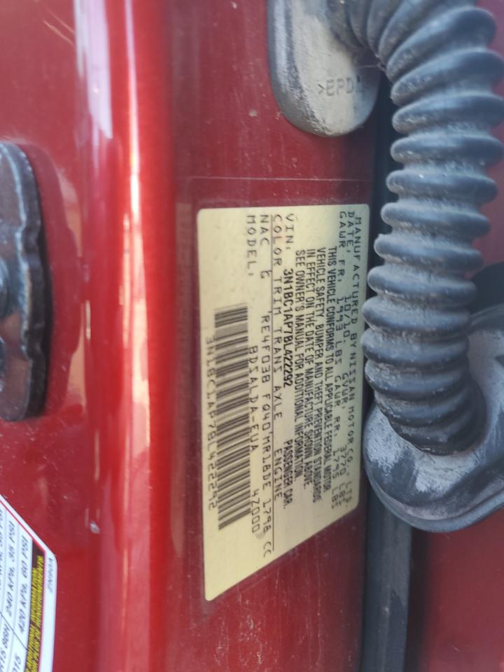 2011 Nissan Versa S VIN: 3N1BC1AP7BL422292 Lot: 86986255