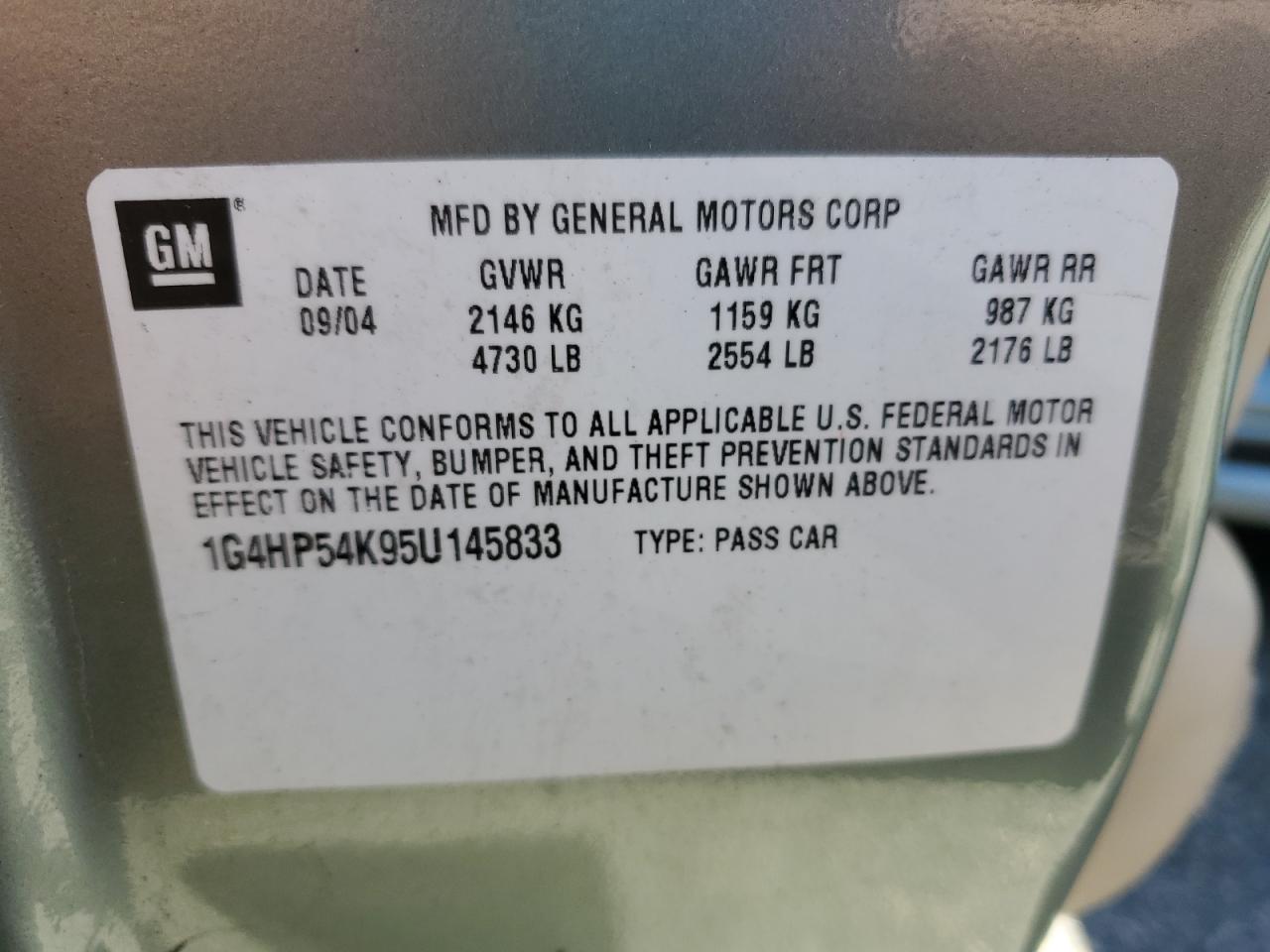 2005 Buick Lesabre Custom VIN: 1G4HP54K95U145833 Lot: 86149165