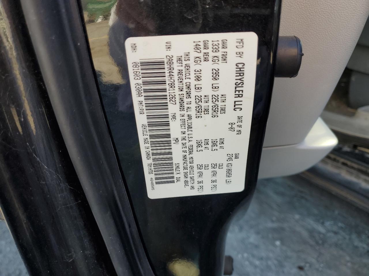 2008 Chrysler Town & Country Lx VIN: 2A8HR44H78R112627 Lot: 85269385