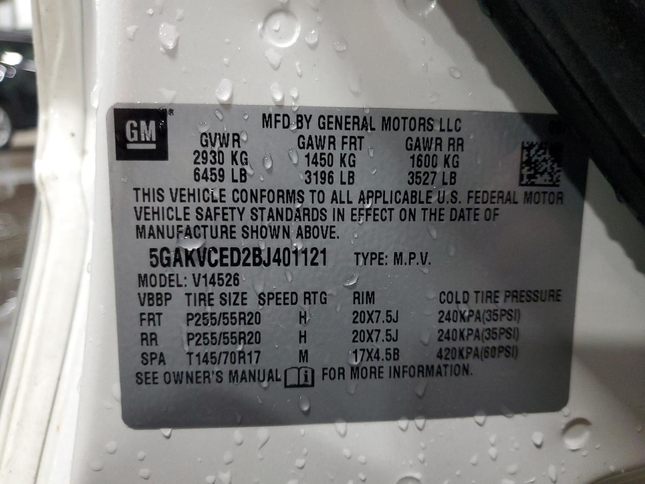 2011 Buick Enclave Cxl VIN: 5GAKVCED2BJ401121 Lot: 85533115