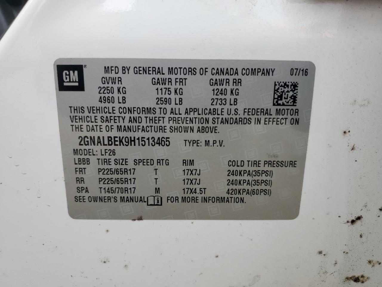 2017 Chevrolet Equinox Ls VIN: 2GNALBEK9H1513465 Lot: 85779665