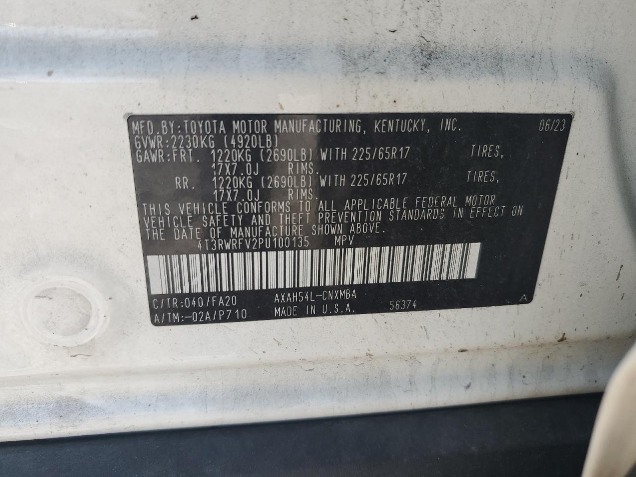 2023 Toyota Rav4 Xle VIN: 4T3RWRFV2PU100135 Lot: 85158075