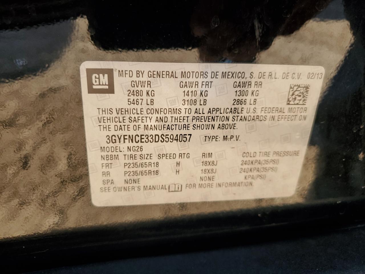 2013 Cadillac Srx Luxury Collection VIN: 3GYFNCE33DS594057 Lot: 90524875