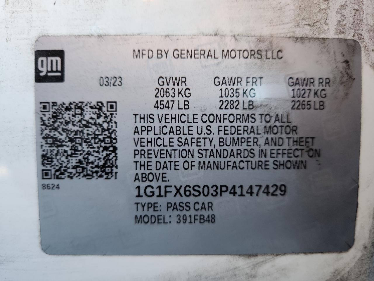 2023 Chevrolet Bolt Ev 2Lt VIN: 1G1FX6S03P4147429 Lot: 82557385