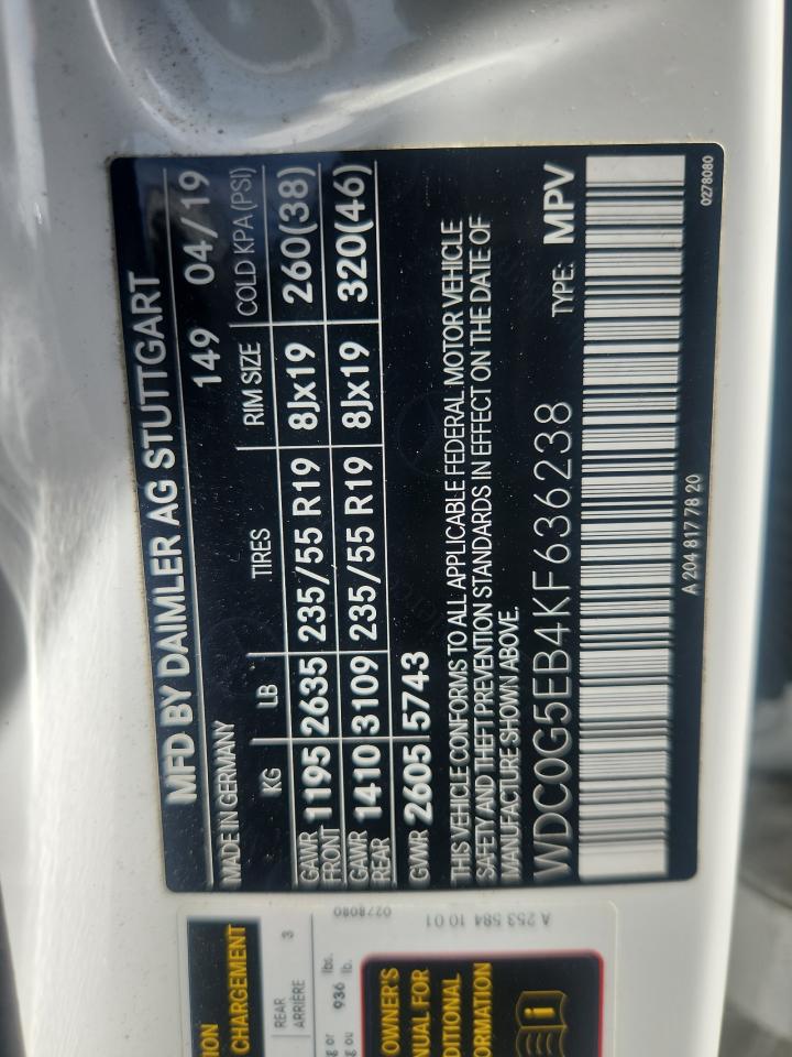 2019 Mercedes-Benz Glc 350E VIN: WDC0G5EB4KF636238 Lot: 82785785