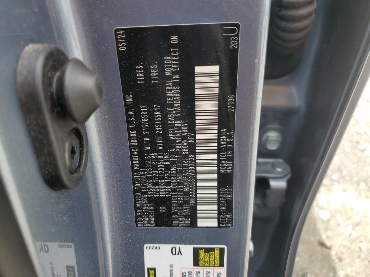 2024 Toyota Corolla Cross L VIN: 7MUAAAAG6RV093738 Lot: 84805195