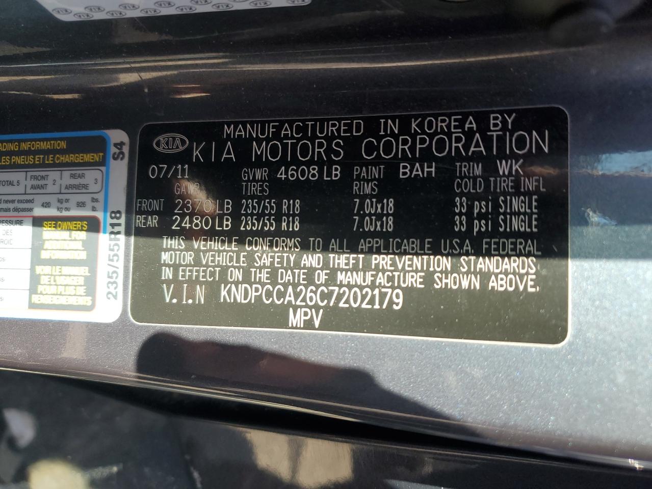 2012 Kia Sportage Ex VIN: KNDPCCA26C7202179 Lot: 86125565