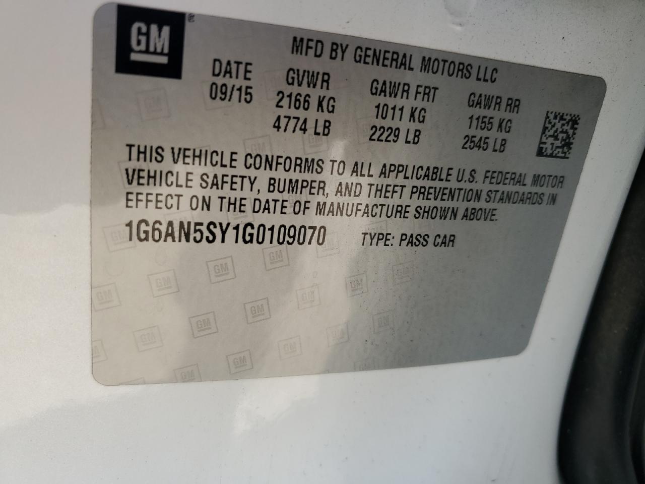 2016 Cadillac Ats-V VIN: 1G6AN5SY1G0109070 Lot: 85371905