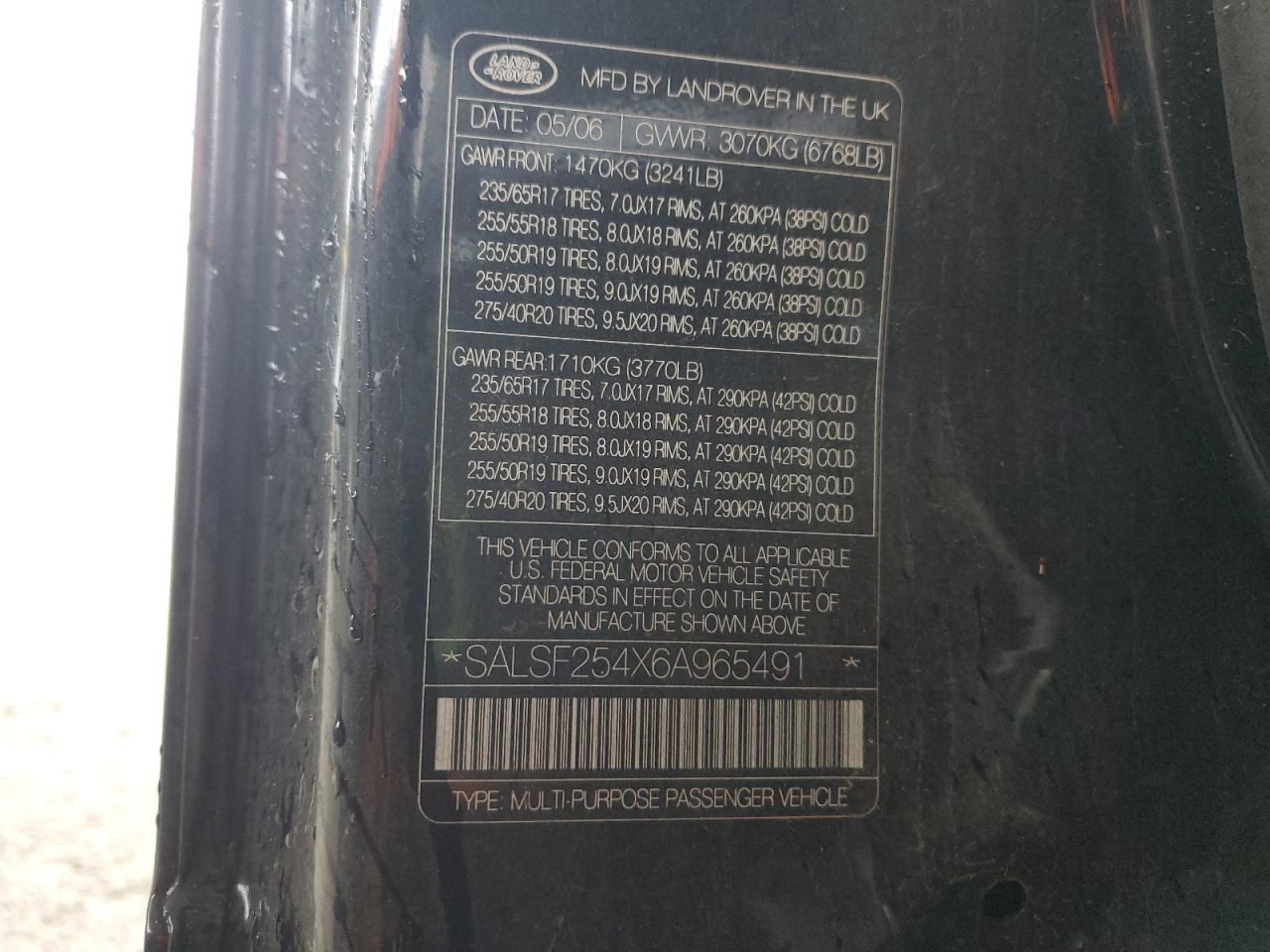 2006 Land Rover Range Rover Sport Hse VIN: SALSF254X6A965491 Lot: 90301665