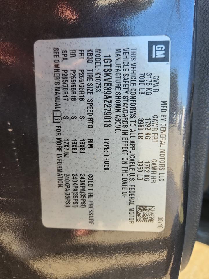 2010 GMC Sierra K1500 Sle VIN: 1GTSKVE39AZ279013 Lot: 72064435