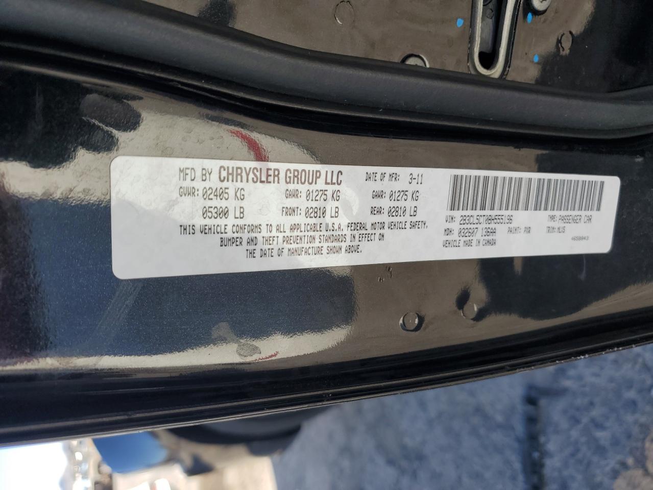 2011 Dodge Charger R/T VIN: 2B3CL5CT0BH555196 Lot: 86815615