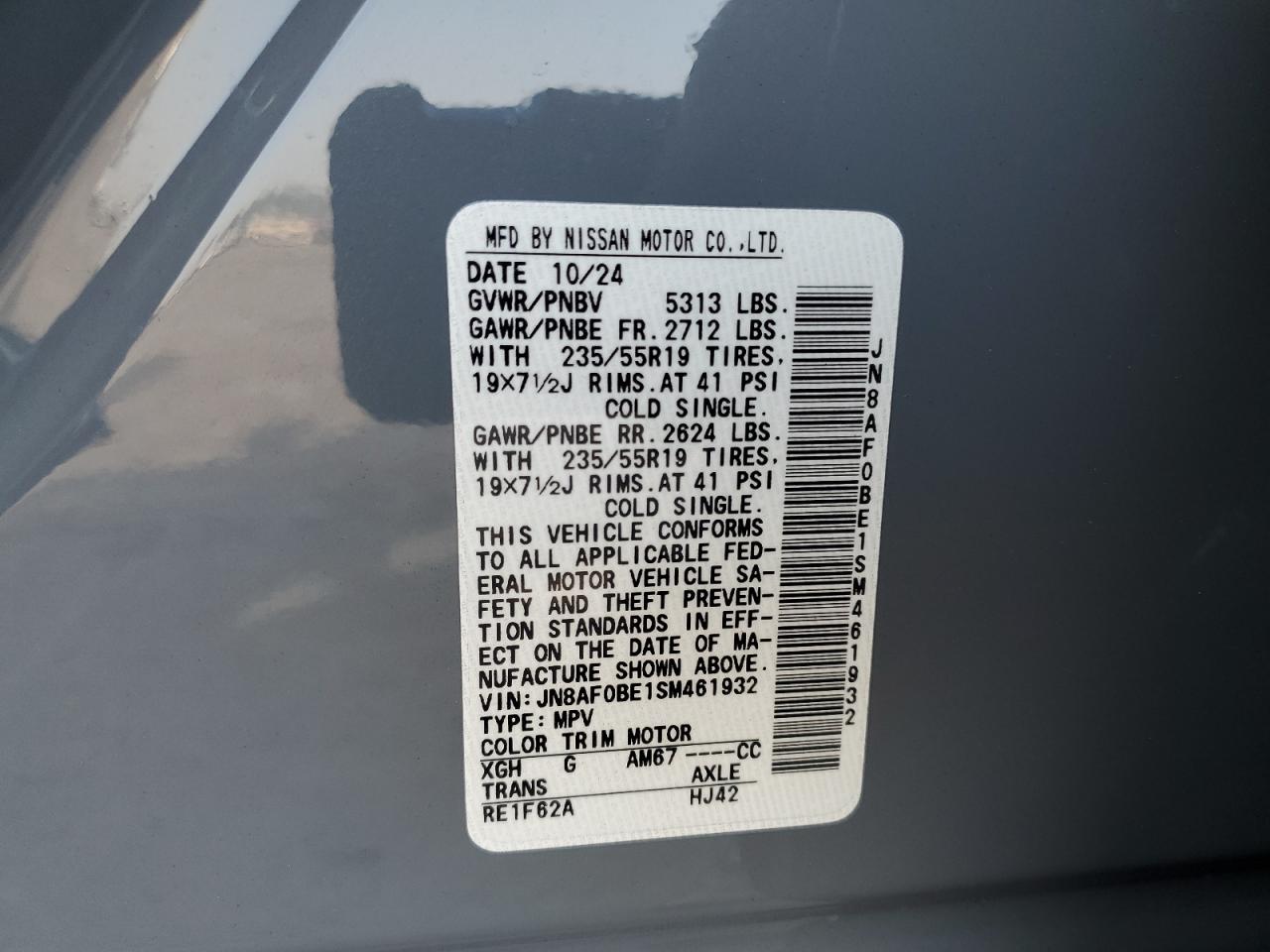 2025 Nissan Ariya Engage VIN: JN8AF0BE1SM461932 Lot: 90946555