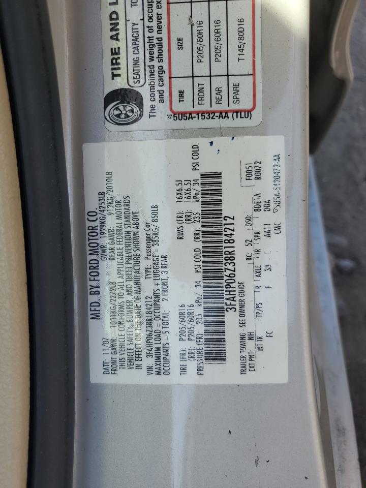 2008 Ford Fusion S VIN: 3FAHP06Z38R184212 Lot: 81881865